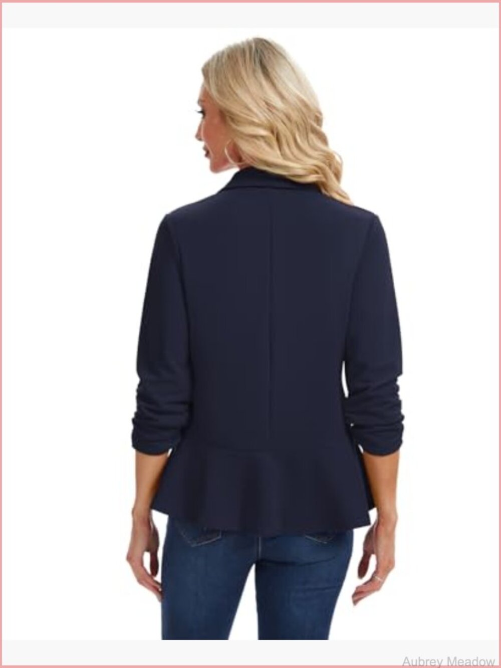Casual Ruched 3/4 Sleeve Blazer Ruffle Hem Shawl Lapel One Button Jacket Suit - Picture 2 of 7